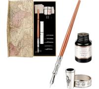 GC QUILL Set de Caligrafía con Pluma, 5 Plumillas, Tintero Negro y Soporte - Kit de Escritura Elegante para Caligrafía, Diario, Cartas y Regalo