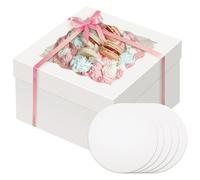 Gcardist Caja para tartas de 30,5 x 30,5 x 20,3 cm, 5 juegos de cajas blancas para tartas con ventana y 5 juegos de tablas redondas de 30,5 cm, recipiente para tartas de 30,5 cm (12 x 12 x 8 pulgadas)