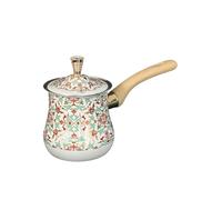 Gcljlmy Cafetera turca, olla para derretir mantequilla, mango largo de madera multifuncional con boquilla, olla de fusión, olla para calentar leche, Home Cafe (patrón rojo, 550 ml)