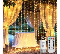 GCMacau 3x3M 300 Cortina de Luces, 4AA Batería Cadena Luz de Cortina, Guirnaldas de Luces con 8 modos, IP65 impermeable Cortina Luces Navidad für Hochzeit Party Deco