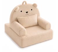 GD Great Dreams Sillón Bebé Osito de Peluche con Cojín Lumbar - Mini Sofá Infantil para Niños y Niñas - Asiento Estable con Respaldo Mullido - Ideal para Lectura (Crema)