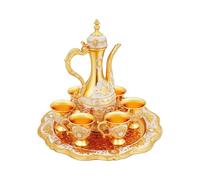 Gdetnysty Juego de té con 1 jarra, 6 tazas, color dorado y blanco, 250 ml
