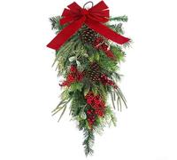 Gdfnmogo Corona de lágrima de Navidad, construcción de plástico, bayas rojas vibrantes, 45 cm/75 cm, para puertas, chimeneas, barandillas de escalera, decoración de temporada del hogar (45 cm)