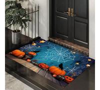 GDJSMIN Alfombra Salon Ambiente De Halloween | Alfombras Antideslizante Lavable, Moderna Alfombra Habitación, Alfombras Telaraña Cuervo Calabaza para Entrada,Cian, 90 X 150 Cm