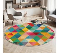 GDJSMIN Alfombra Salon Redonda 100Cm,Trigonometría Geométrica Alfombras Habitacion Lavable Lavadora,Arte Moderno Alfombras Comedor Antideslizante Tapete Sala para Mesa De Café,Naranja