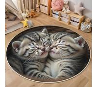 GDJSMIN Alfombras Redondas,Animales Lindos Tapete Redondo Antideslizante,Gatito Atigrado Acurrucado Alfombra De Área Redonda Grande para Salón,Mesa De Café,Dormitorio (Marrón,180Cm)