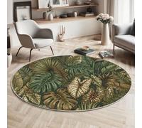 GDJSMIN Alfombras Redondas,Plantas Tropicales Tapete Redondo Antideslizante,Hojas Monstera Hojas Plátano Alfombra De Área Redonda Grande para Salón,Mesa De Café,Dormitorio (Verde,180Cm)