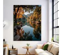 GDJSMIN Cuadros Decoracion Salon Tranquilo Paisaje Otoñal, 40×60 Cm Grandes Laminas Decorativas Pared Dormitorios, Lienzos Decorativos Pared Árboles Junto Al Lago, Wall Art Comedor Pasillo Baño