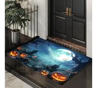 GDJSMIN Felpudo Entrada Casa Antideslizante El Libro De La Selva para Interiores | Alfombras Entrada Fino Lavable, Calabaza Lápida Árbol Muerto Alfombrilla Absorbente para Pasillo,50 X 80 Cm,Cian
