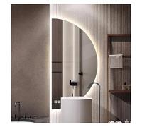 Gdmokle Espejo LED semicircular de Pared, Espejo Semicircular sin Marco con función antivaho, Espejo de Pared Tipo Loft con Brillo Regulable e Indicador de Hora para dormitorios, Salones y entradas