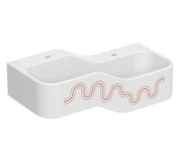 Geberit Bambini juego y lavabo paisaje, W:90cm, 2 lavabos, lavabo inferior a la derecha, sin rebosadero, 502.974.FY.1, Color: blanco-alpino / decoración: rojo carmín - naranja / orificio del grifo izq