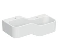 Geberit Bambini - Lavabo doble para niños, 90x39 cm, derecho, sin rebosadero, 2 orificios para pilas, blanco alpino 502.974.00.1