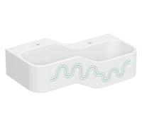 Geberit Bambini juego y lavabo paisaje, W:90cm, 2 lavabos, lavabo inferior a la derecha, sin rebosadero, 502974791, Color: blanco-alpino / decoración: verde bosque - verde claro / orificio del grifo i