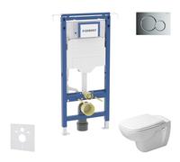 Geberit Duofix - Conjunto de instalación empotrada, inodoro y asiento Duravit D-Code, pulsador Sigma01, Rimless, SoftClose, cromo brillante SANI11CP1100