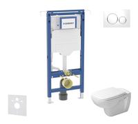 Geberit Duofix - Conjunto de instalación empotrada, inodoro y asiento Duravit D-Code, pulsador Sigma20, Rimless, SoftClose, blanco/cromo brillante SANI11CP3102