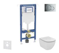 Geberit Duofix - Conjunto de instalación empotrada, inodoro y asiento Ideal Standard Tesi, botón Sigma01, Aquablade, SoftClose, cromo brillante SANI11CD3134