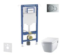 Geberit Duofix - Conjunto de instalación empotrada, inodoro y asiento Tece One, pulsador Sigma01, Rimless, SoftClose, cromo brillante SANI11CT1100