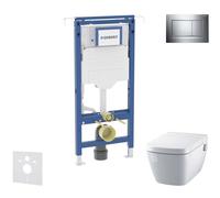 Geberit Duofix - Conjunto de instalación empotrada, inodoro y asiento Tece One, pulsador Sigma20, Rimless, SoftClose, cromo brillante/cromo mate SANI11CT1102
