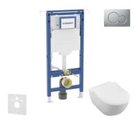 Geberit Duofix - Conjunto de instalación empotrada, inodoro y asiento Villeroy Boch, pulsador Sigma01, DirectFlush, SoftClose, CeramicPlus, cromo mate SANI11CK2100