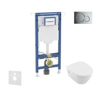 Geberit Duofix - Conjunto de instalación empotrada, inodoro y asiento Villeroy Boch, pulsador Sigma01, DirectFlush, SoftClose, CeramicPlus, cromo brillante SANI11CK1108