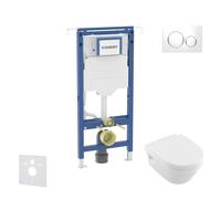 Geberit Duofix - Conjunto de instalación empotrada, inodoro y asiento Villeroy Boch, pulsadores Sigma20, DirectFlush, SoftClose, CeramicPlus, blanco/cromo SANI11CK3106