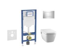 Geberit Duofix - Conjunto de módulo de instalación empotrada, inodoro TECEone y asiento softclose, pulsador Sigma20, cromo brillante/cromo mate SANI11CT1105