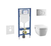 Geberit Duofix - Conjunto de módulo de instalación empotrada, inodoro TECEone y asiento softclose, pulsador Sigma01, cromo brillante SANI11CT1101