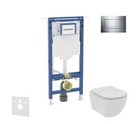 Geberit Duofix - Set de instalación empotrada, inodoro y asiento Ideal Standard Tesi, pulsador Sigma20, Rimless, SoftClose, cromo brillante/cromo mate SANI11CD1100