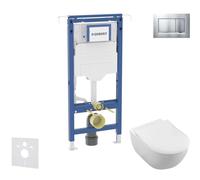 Geberit Duofix - Set de instalación empotrada, inodoro y asiento Villeroy Boch, pulsador Sigma20, DirectFlush, SoftClose, CeramicPlus, cromo mate/cromo SANI11CK2101