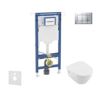 Geberit Duofix - Set de instalación empotrada, inodoro y asiento Villeroy Boch, pulsador Sigma20, DirectFlush, SoftClose, CeramicPlus, cromo mate/cromo SANI11CK2115