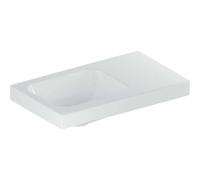 Geberit iCon Light lavabo con enjuague manual, 53 cm x 31 cm, sin agujero para grifo, sin rebosadero, espacio de repisa a la derecha, 501832, 501.832.00.3, Color: blanco