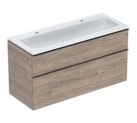 Geberit iCon Set mueble lavabo con mueble bajo lavabo, 2 cajones, 120x63x48 cm, 502334, 502.338.JR.1, Color: lavabo: blanco, frente/carcasa: nogal americano/estructura de madera de melamina, tirador: 