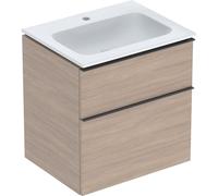 Geberit iCon Set mueble lavabo con mueble bajo lavabo, 2 cajones, 60x63x48 cm, 502331, 502.331.JH.1, Color: Lavabo: blanco/KeraTect, frente/carcasa: roble/estructura de madera de melamina, tirador: la