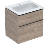 Geberit iCon Set mueble lavabo con mueble bajo lavabo, 2 cajones, 60x63x48 cm, 502331, 502.331.JR.1, Color: Lavabo: blanco/KeraTect, frente/carcasa: nogal americano/estructura de madera de melamina, t