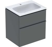Geberit iCon Set mueble lavabo con mueble bajo lavabo, 2 cajones, 60x63x48 cm, 502331, 502.335.JK.1, Color: lavabo: blanco, frente/carcasa: lava/lacado mate, tirador: lava/pulverizado mate