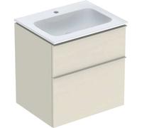 Geberit iCon Set mueble lavabo con mueble bajo lavabo, 2 cajones, 60x63x48 cm, 502331, 502335JL1, Color: lavabo: blanco, cuerpo/puerta: gris arena/lacado alto brillo, tirador: gris arena/pulverizado m