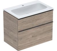Geberit iCon Set mueble lavabo con mueble bajo lavabo, 2 cajones, 75x63x48 cm, 502336, 502.332.JR.1, Color: Lavabo: blanco/KeraTect, frente/carcasa: nogal americano/estructura de madera de melamina, t