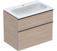 Geberit iCon Set mueble lavabo con mueble bajo lavabo, 2 cajones, 75x63x48 cm, 502336, 502336JH1, Color: lavabo: blanco, frente/carcasa: estructura de madera de roble/melamina, tirador: lava/revestido