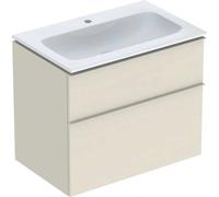 Geberit iCon Set mueble lavabo con mueble bajo lavabo, 2 cajones, 75x63x48 cm, 502336, 502336JL1, Color: Lavabo: blanco, frente/carcasa: gris arena/lacado alto brillo, tirador: gris arena/revestido de