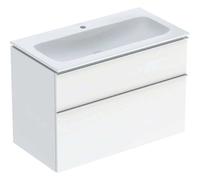 Geberit iCon Set mueble lavabo con mueble bajo lavabo, 2 cajones, 90x63x48 cm, 502337, 502.337.01.2, Color: Lavabo: blanco, frente/carcasa: blanco/lacado alto brillo, tirador: cromado brillante