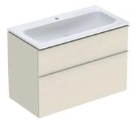 Geberit iCon Set mueble lavabo con mueble bajo lavabo, 2 cajones, 90x63x48 cm, 502337, 502337JL1, Color: Lavabo: blanco, frente/carcasa: gris arena/lacado alto brillo, tirador: gris arena/recubrimient