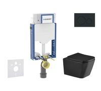 Geberit Kombifix - Conjunto de instalación empotrada, inodoro Arkas I y asiento softclose, pulsador Sigma20, negro mate/negro SANI15CA5510