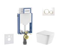 Geberit Kombifix - Conjunto de instalación empotrada, inodoro Arkas I y asiento softclose, pulsador Sigma20, blanco/dorado SANI15CA3167