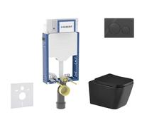 Geberit Kombifix - Conjunto de instalación empotrada, inodoro Arkas I y asiento softclose,pulsador Sigma20, negro brillante/negro mate SANI15CA5512