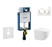 Geberit Kombifix - Conjunto de instalación empotrada, inodoro compacto Gaia y asiento softclose, pulsador Sigma20, blanco/dorado SANI15CA3128