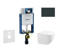 Geberit Kombifix - Conjunto de instalación empotrada, inodoro compacto Gaia y asiento softclose,pulsador Sigma20, negro brillante/negro mate SANI15CA5123
