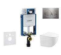 Geberit Kombifix - Conjunto de instalación empotrada, inodoro compacto Gaia y asiento softclose, pulsador Sigma20, acero inoxidable SANI15CA6103