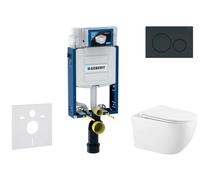 Geberit Kombifix - Conjunto de instalación empotrada, inodoro Gaia y asiento softclose, pulsador Sigma20, negro brillante/negro mate SANI15CA5120