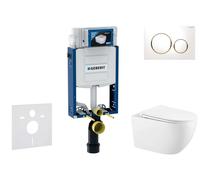 Geberit Kombifix - Conjunto de instalación empotrada, inodoro Gaia y asiento softclose, pulsador Sigma20, blanco/dorado SANI15CA3125