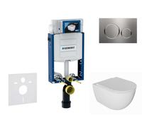 Geberit Kombifix - Conjunto de instalación empotrada, inodoro Oudee y asiento softclose, pulsador Sigma20, acero inoxidable SANI15CA6101